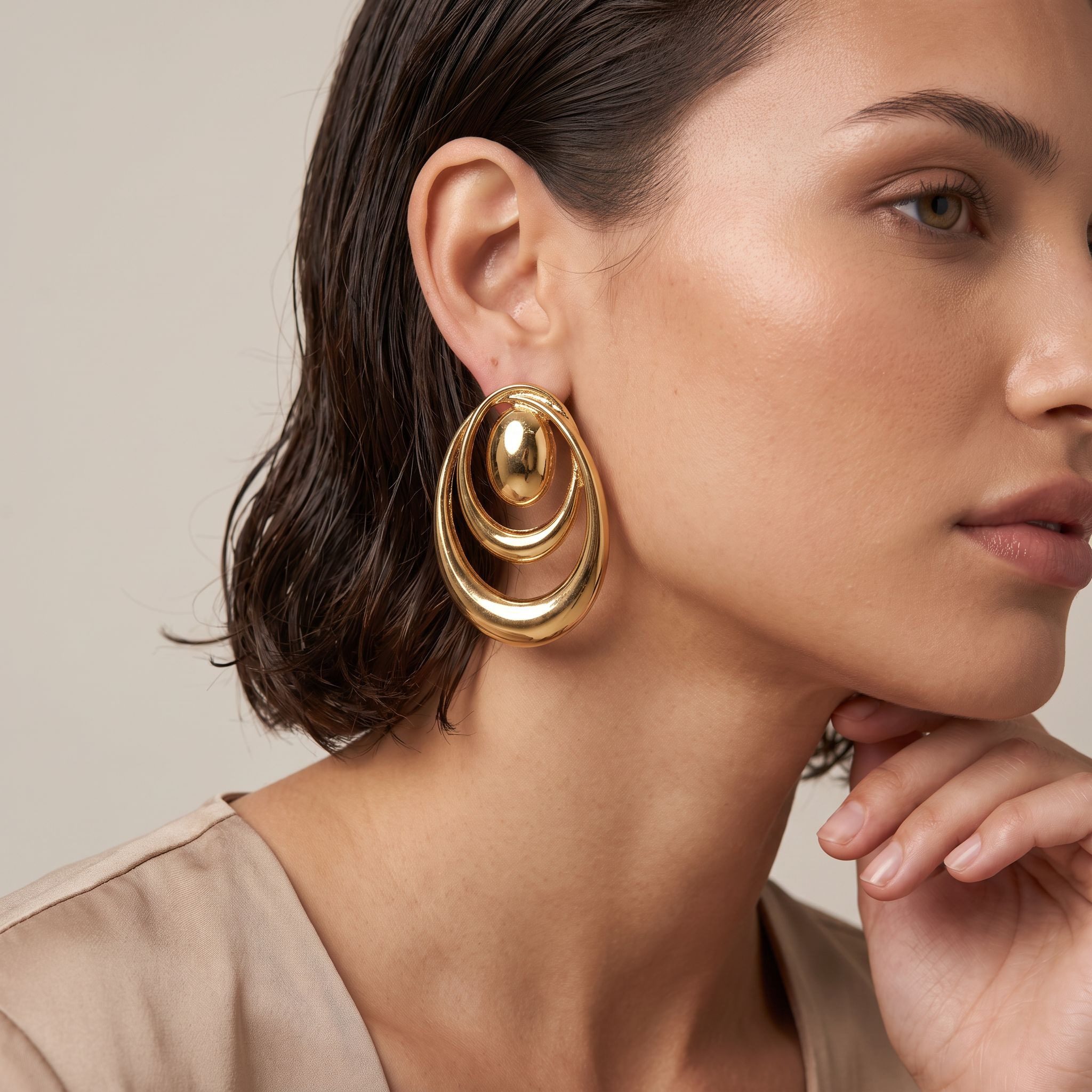 Gold Tone Disc Earrings with Pushback Closure-women-watchesandjewellery-jewellery-earrings-image-2