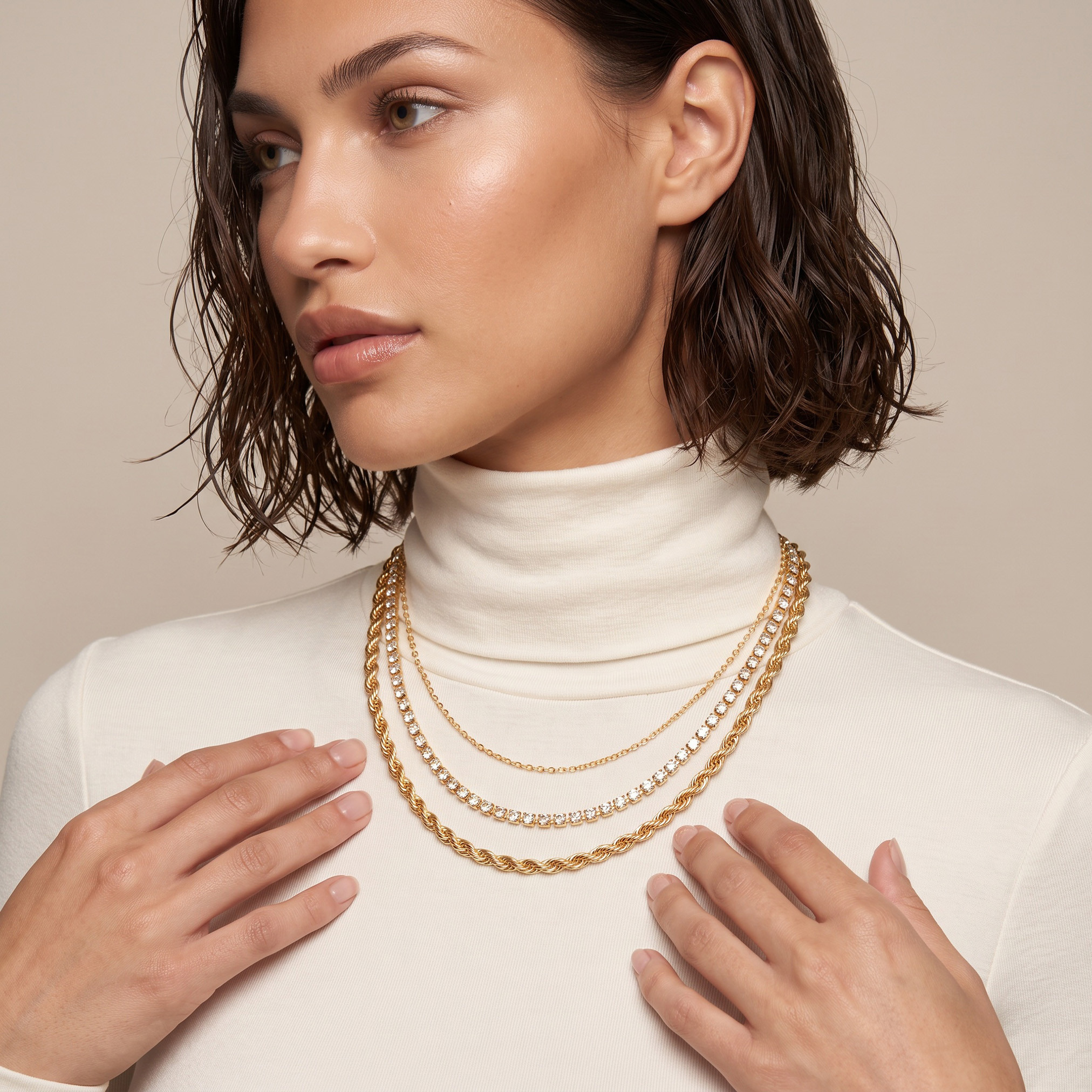 Gold Tone Necklace with Layered Design-women-watchesandjewellery-jewellery-necklacesandpendants-image-2