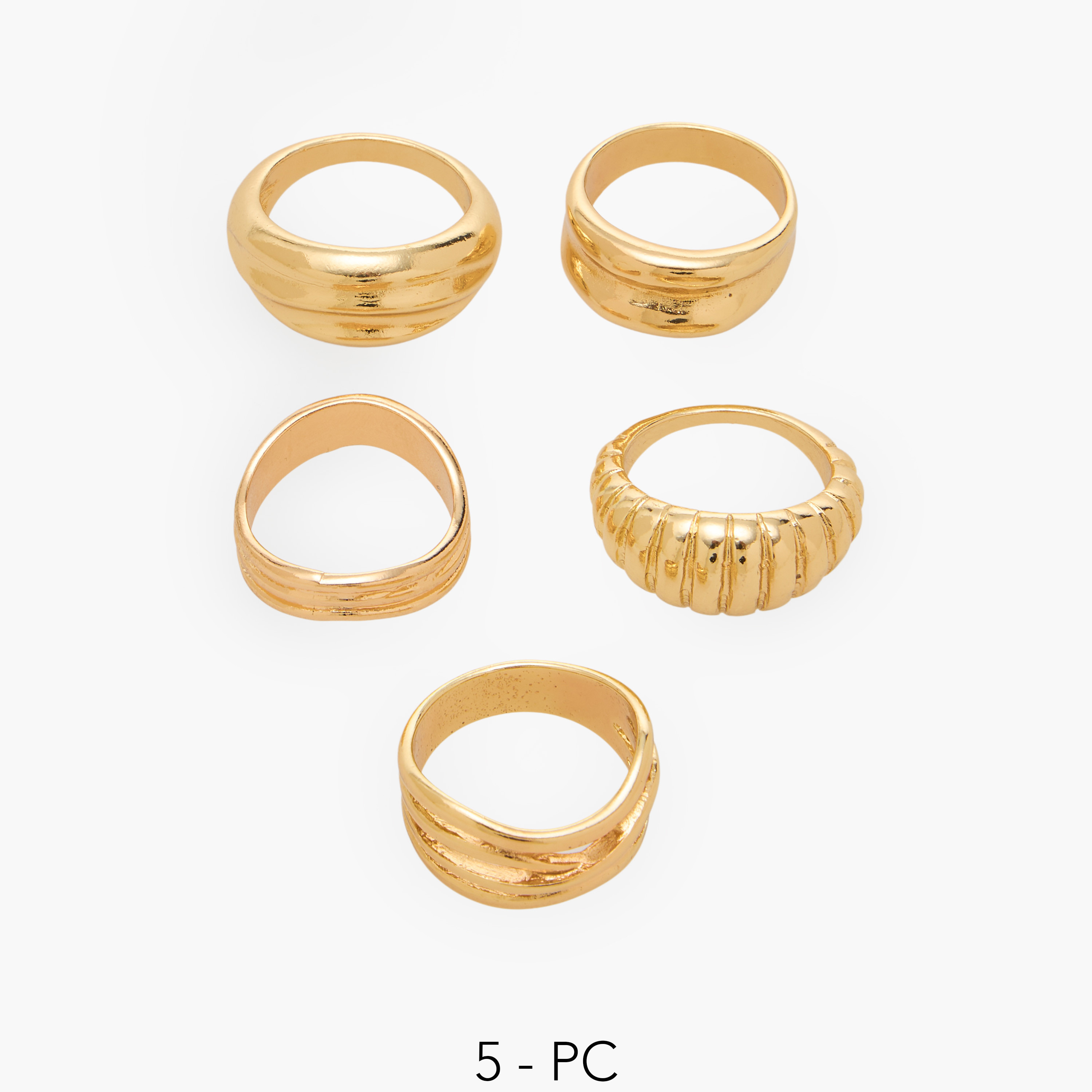 Set of 5 - Stackable Gold Tone Ring with Textured Design-women-watchesandjewellery-jewellery-rings-image-1