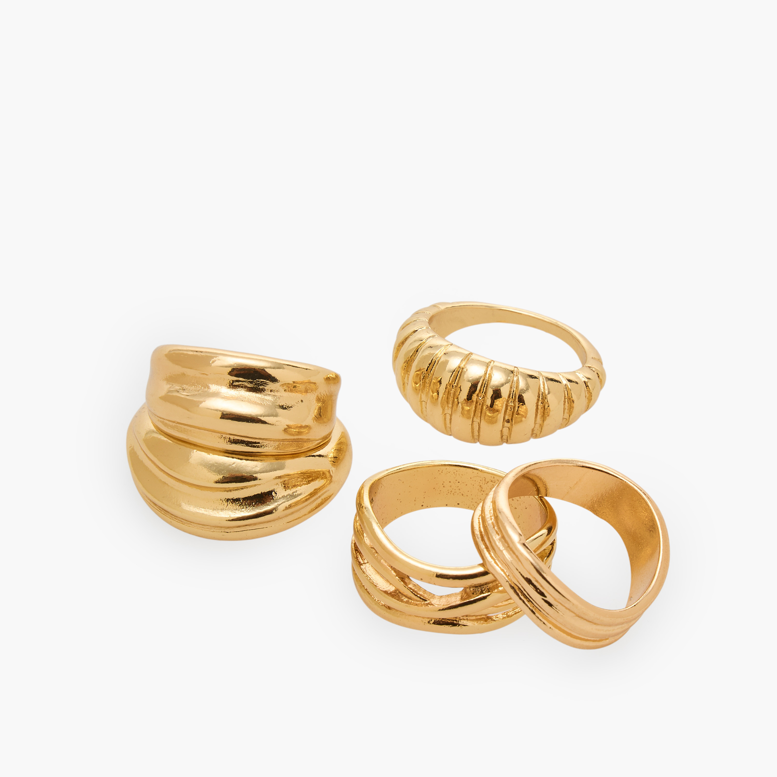 Set of 5 - Stackable Gold Tone Ring with Textured Design-women-watchesandjewellery-jewellery-rings-image-3