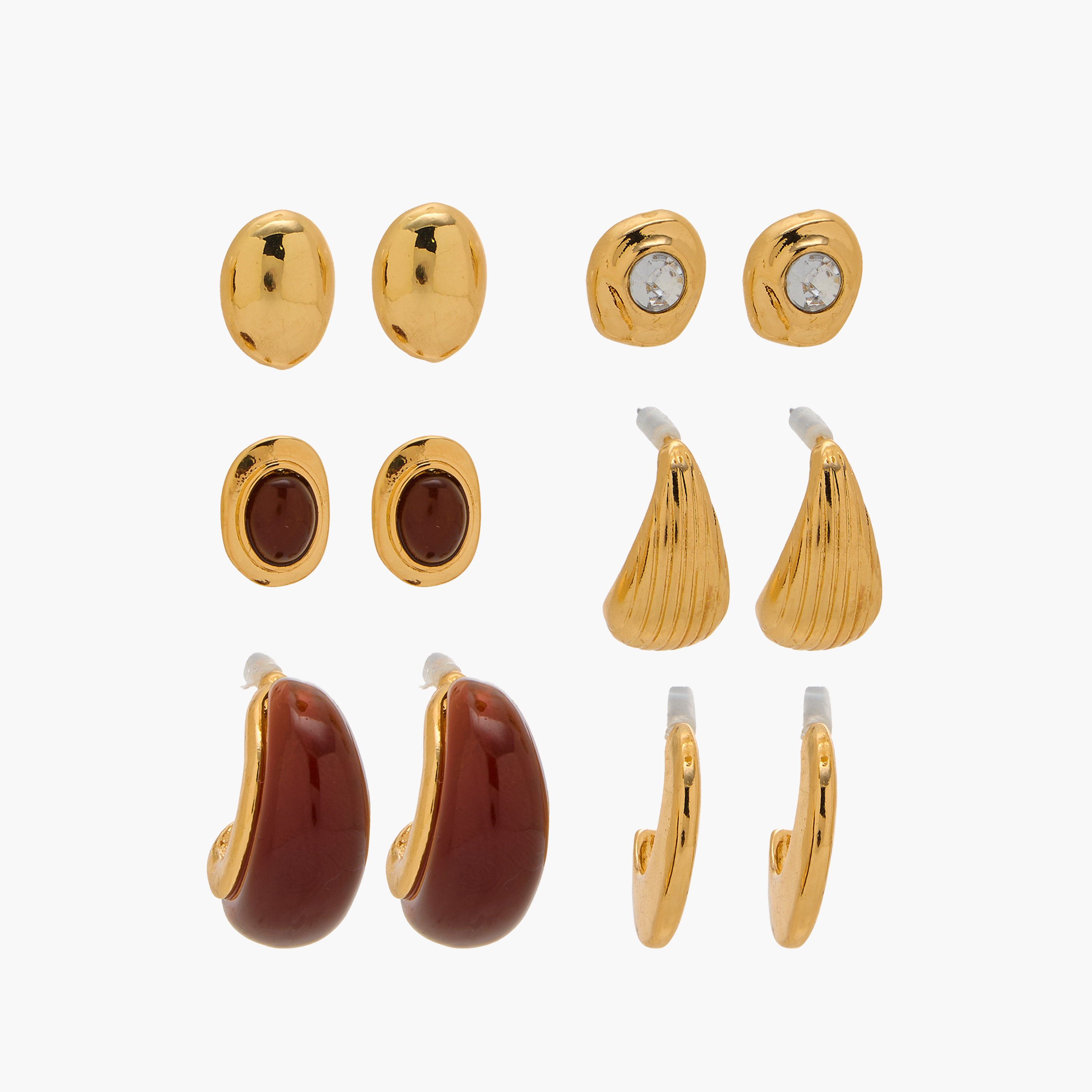 Pack of 6 Gold Tone Assorted Earrings with Pushback Closure-women-watchesandjewellery-jewellery-earrings-image-1