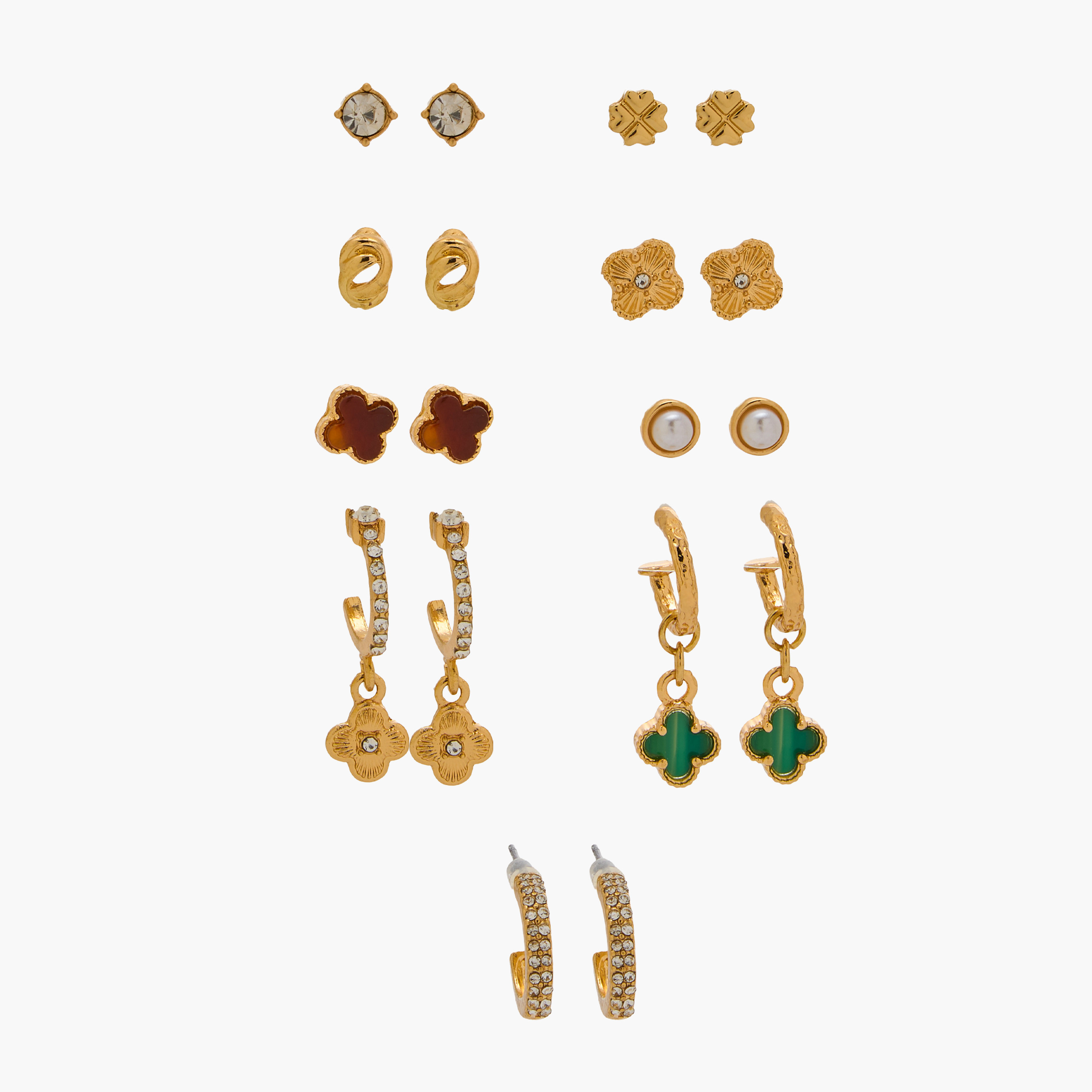 Pack of 9 Gold Tone Assorted Earrings with Pushback Closure-women-watchesandjewellery-jewellery-earrings-image-1