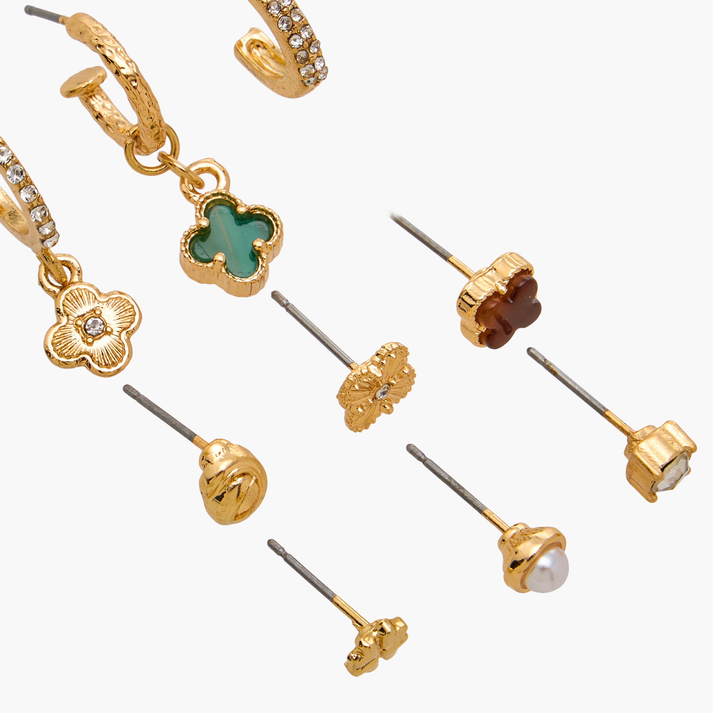 Pack of 9 Gold Tone Assorted Earrings with Pushback Closure-women-watchesandjewellery-jewellery-earrings-image-4