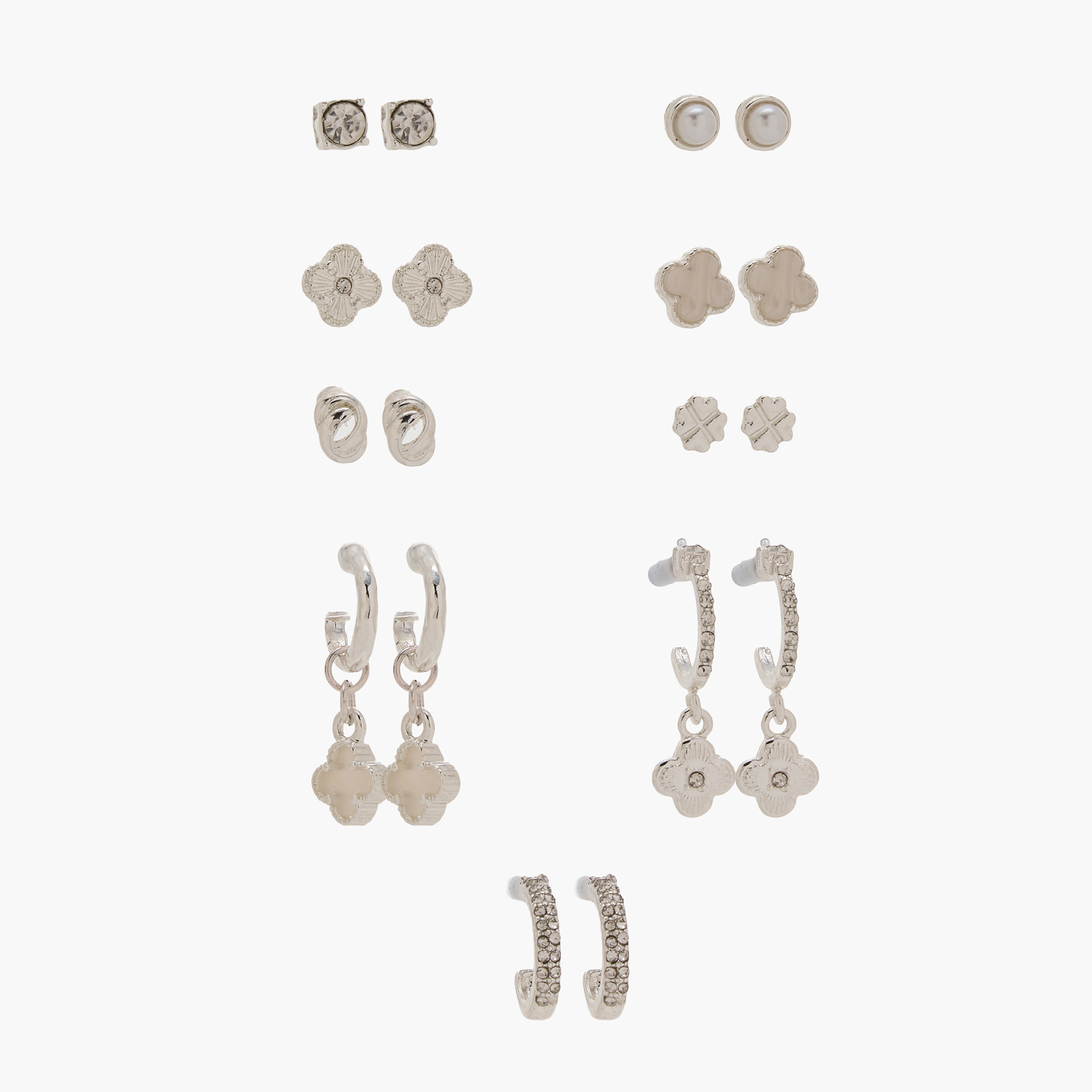 Pack of 9 Silver Tone Assorted Earrings with Pushback Closure-women-watchesandjewellery-jewellery-earrings-image-1