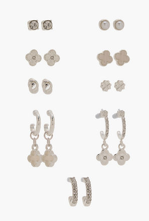 Pack of 9 Silver Tone Assorted Earrings with Pushback Closure-women-image-1