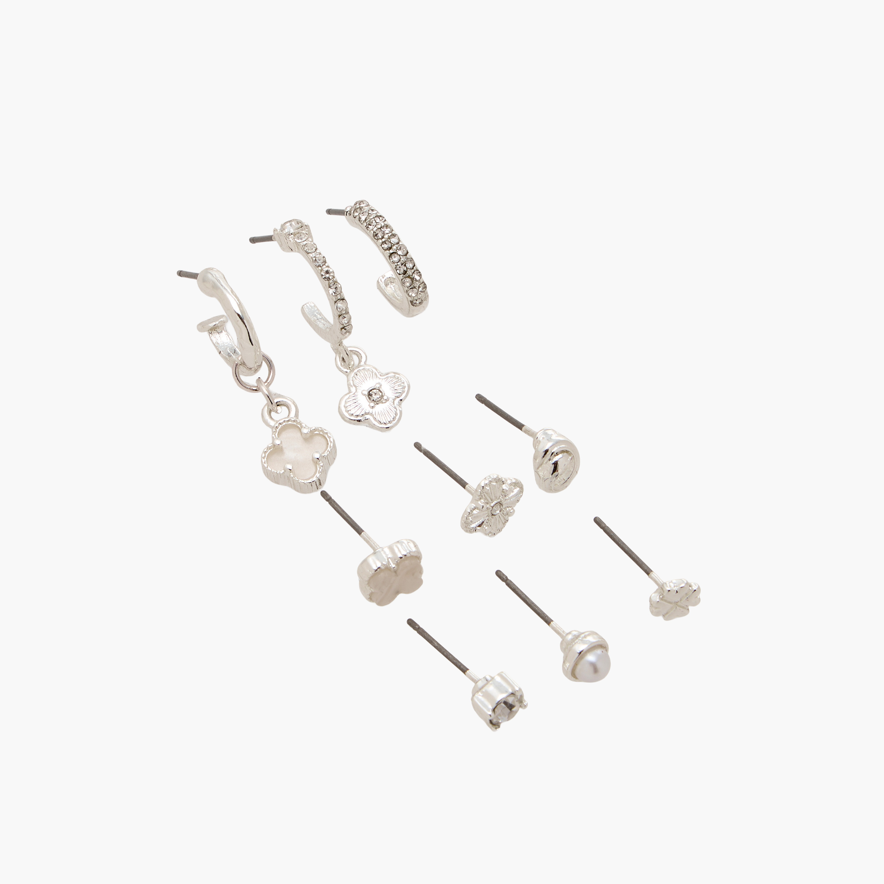 Pack of 9 Silver Tone Assorted Earrings with Pushback Closure-women-watchesandjewellery-jewellery-earrings-image-3