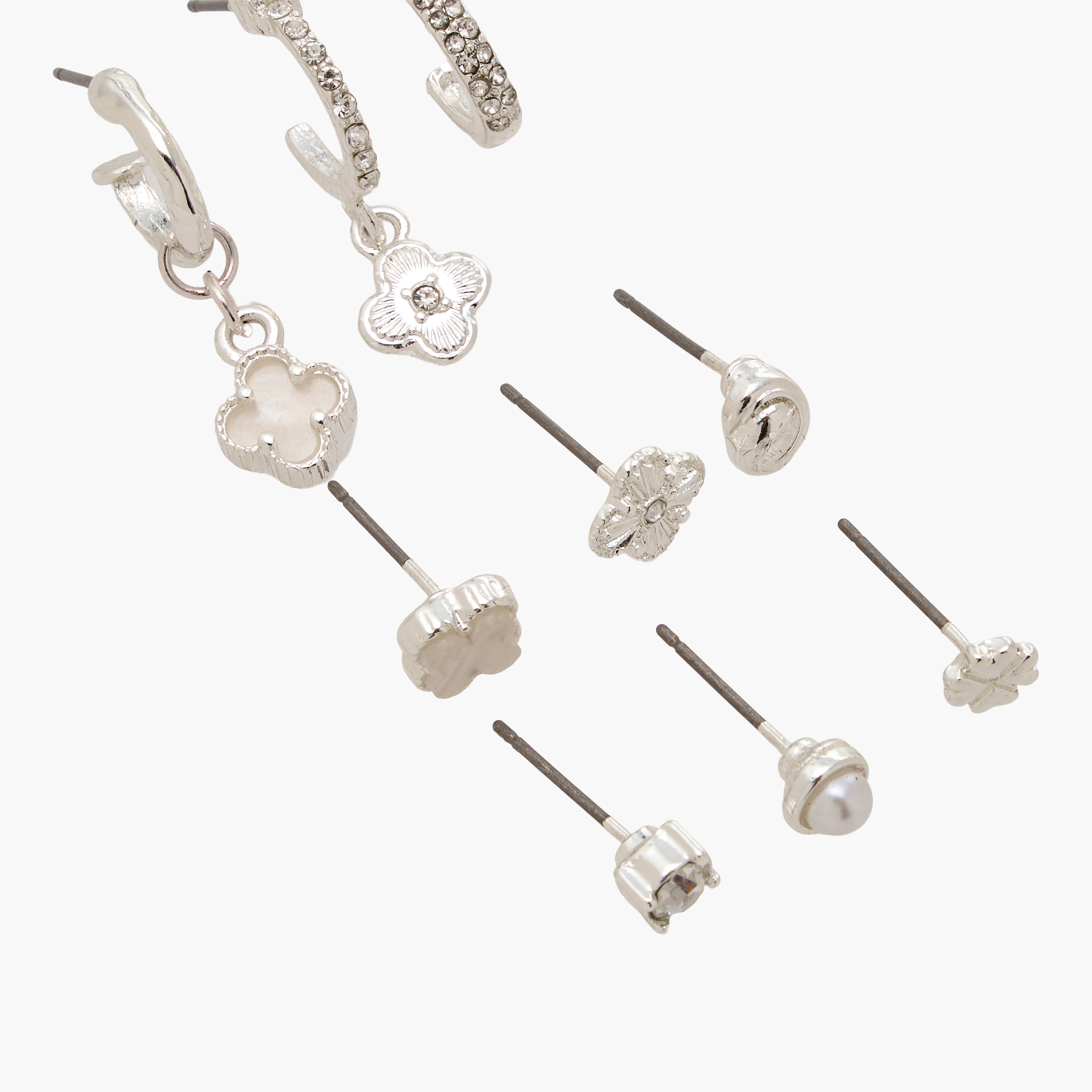 Pack of 9 Silver Tone Assorted Earrings with Pushback Closure-women-watchesandjewellery-jewellery-earrings-image-4