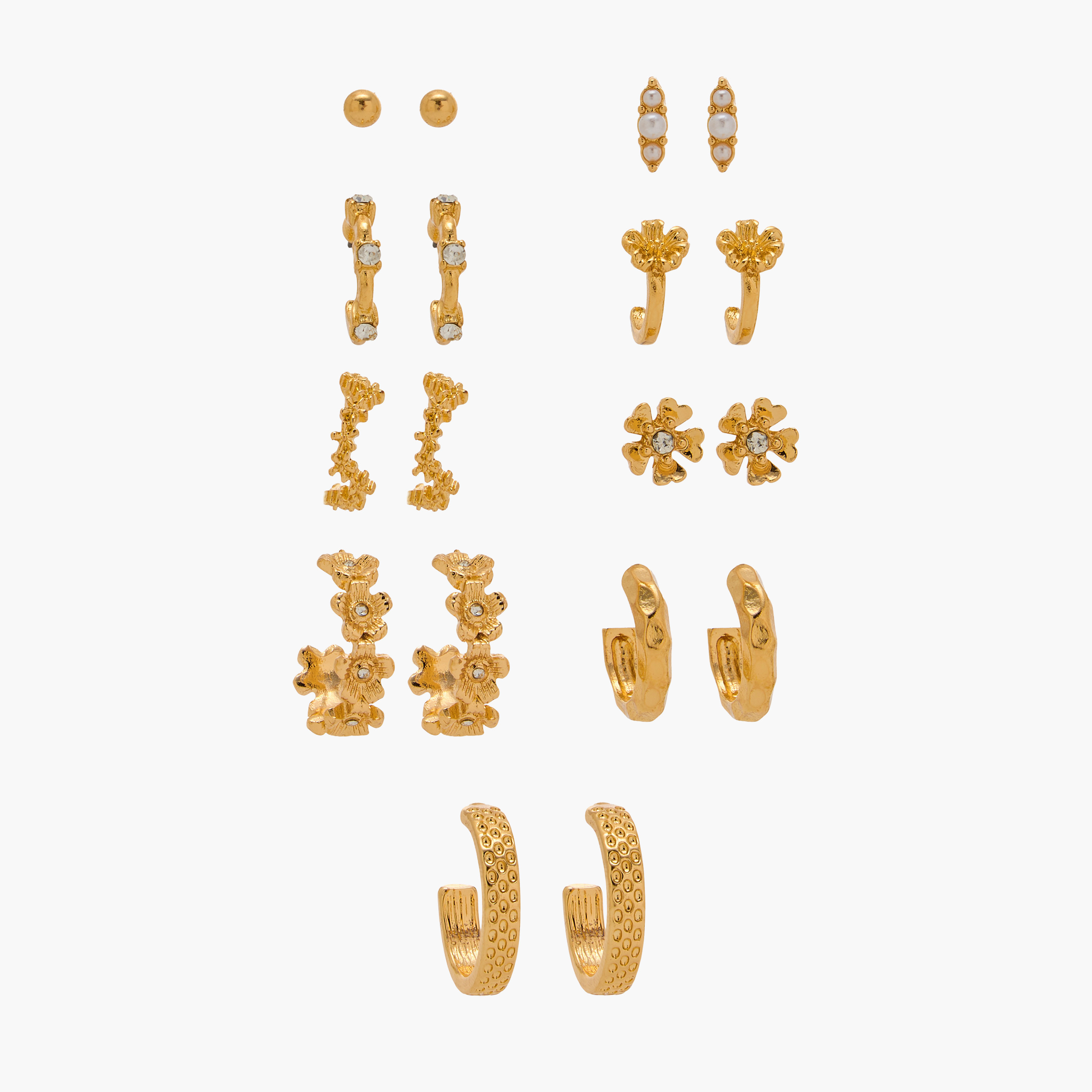 Pack of 9 Gold Tone Assorted Earrings with Pushback Closure-women-watchesandjewellery-jewellery-earrings-image-1