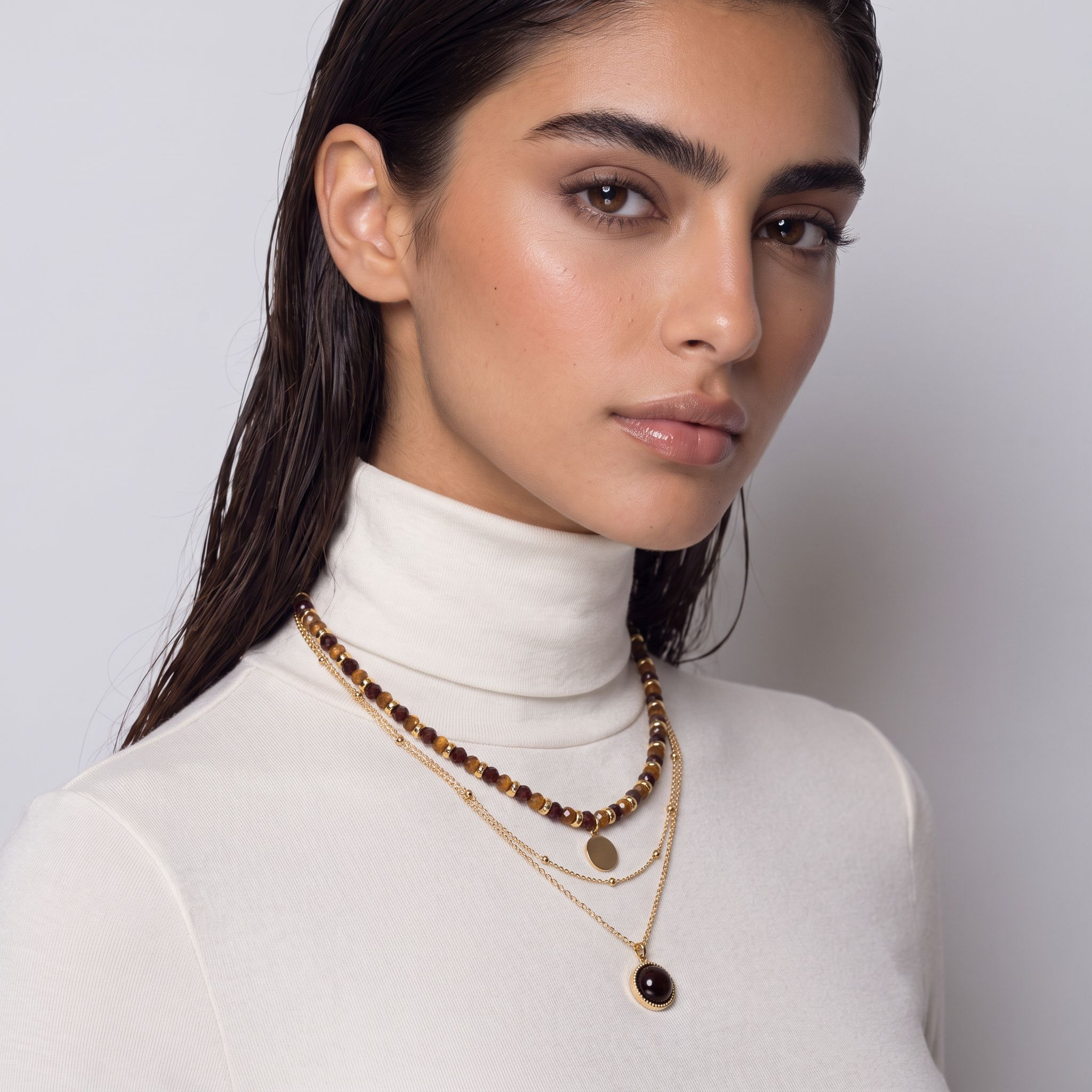 طقم عقد ذهبي 3 قطع بمشبك قابل للتعديل-women-watchesandjewellery-jewellery-necklacesandpendants-image-2