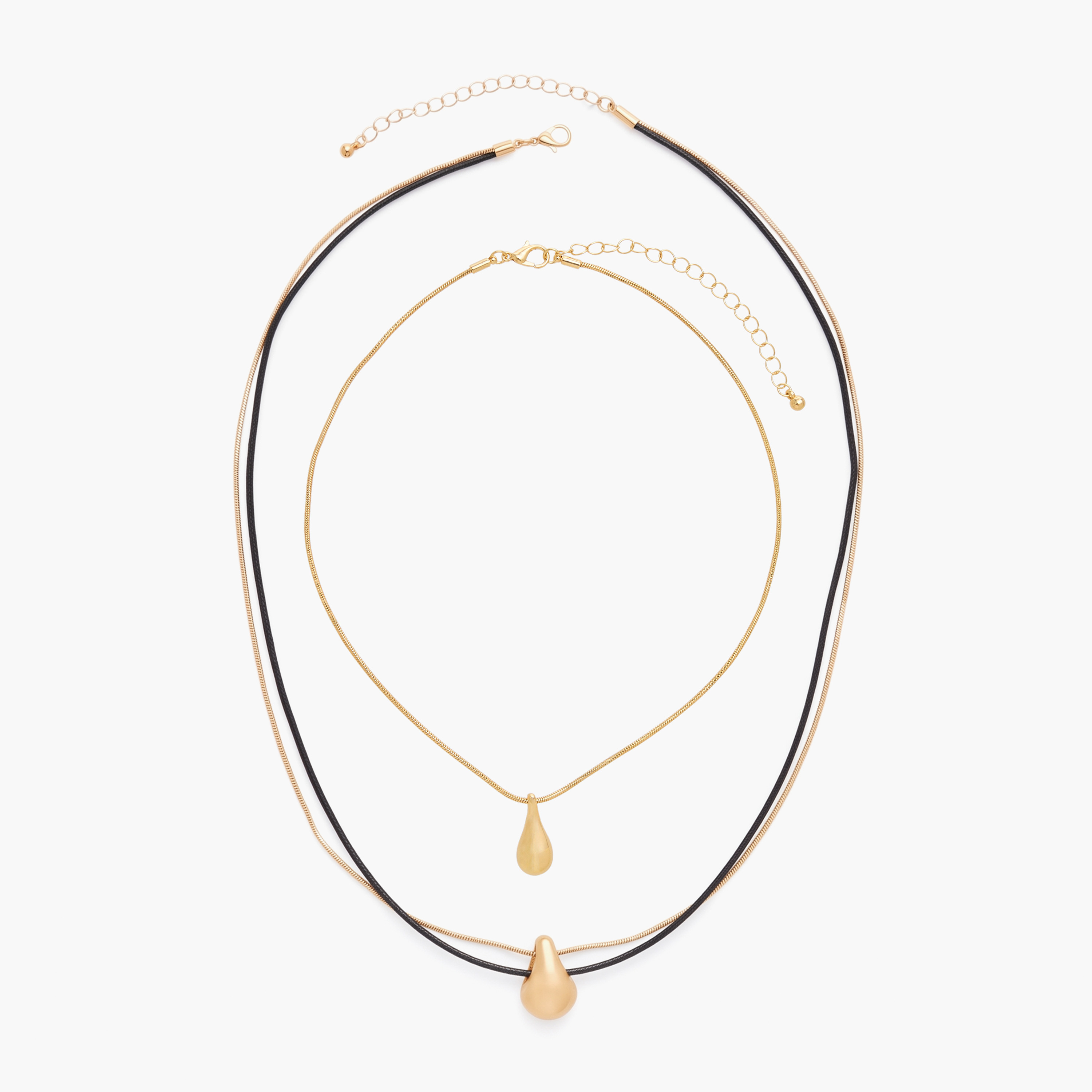 Set of 2 - Gold Tone Necklace with Teardrop Pendant-women-watchesandjewellery-jewellery-necklacesandpendants-image-1