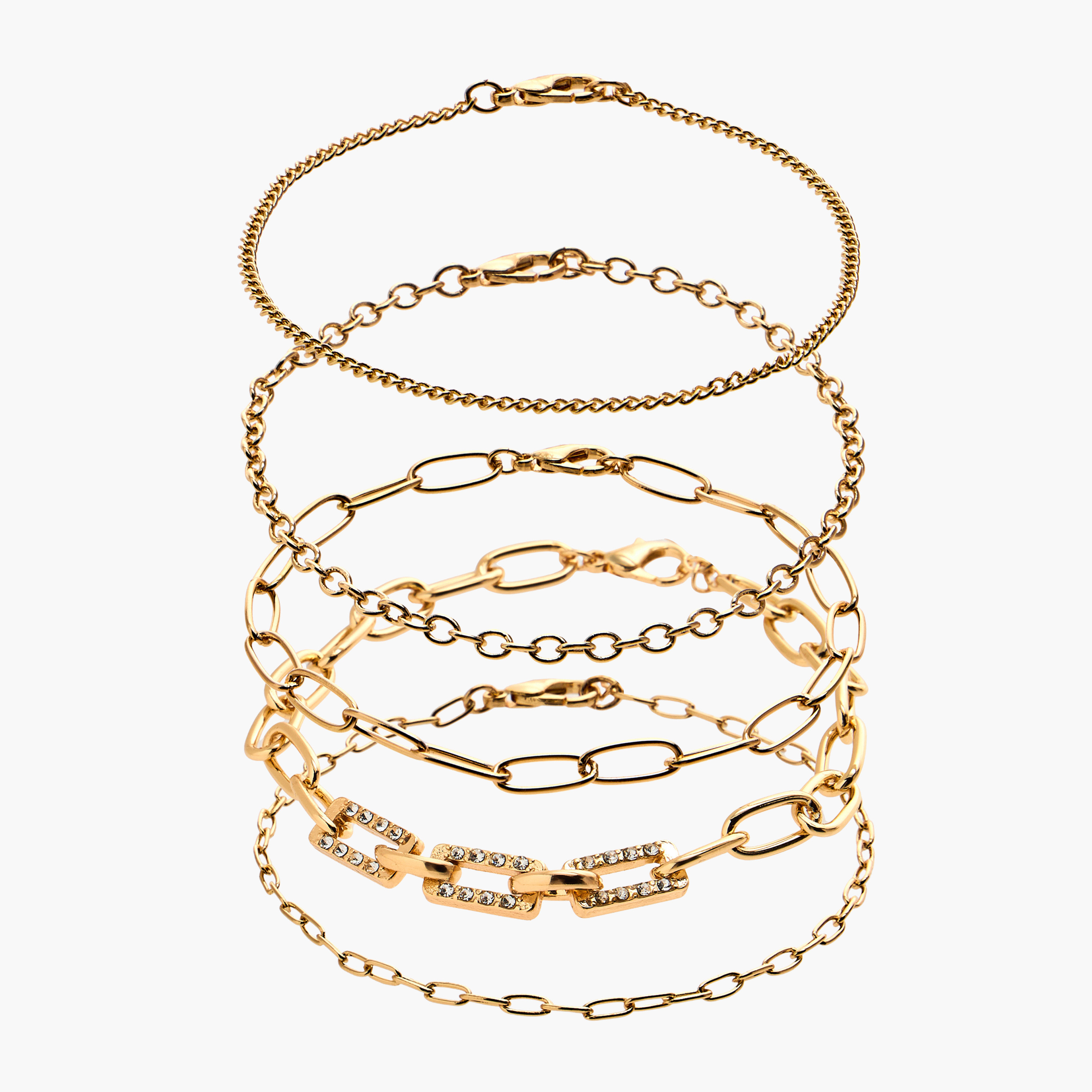 طقم أساور ذهبية أنيقة مكون من 5 قطع متنوعة-women-watchesandjewellery-jewellery-banglesandbracelets-image-1