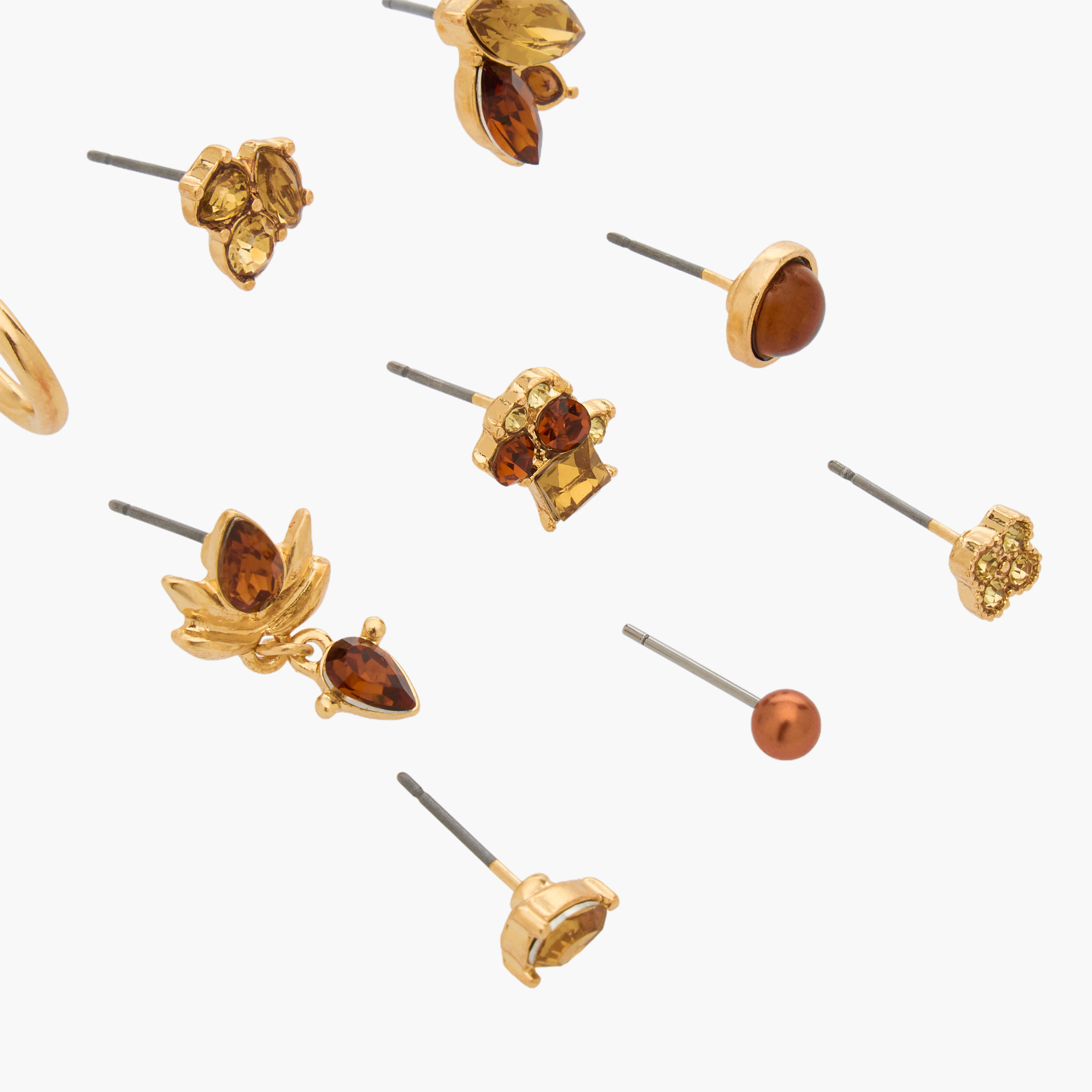 طقم أقراط ذهبية 9 أزواج مزينة-women-watchesandjewellery-jewellery-earrings-image-4