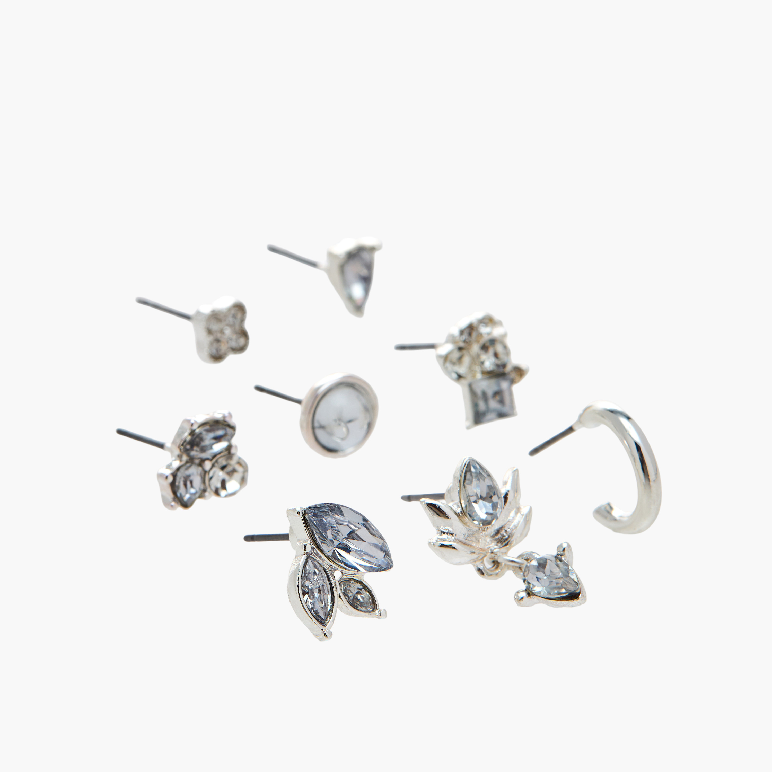 Pack of 9 Silver Tone Embellished Stud Earrings with Pushback Closure-women-watchesandjewellery-jewellery-earrings-image-4