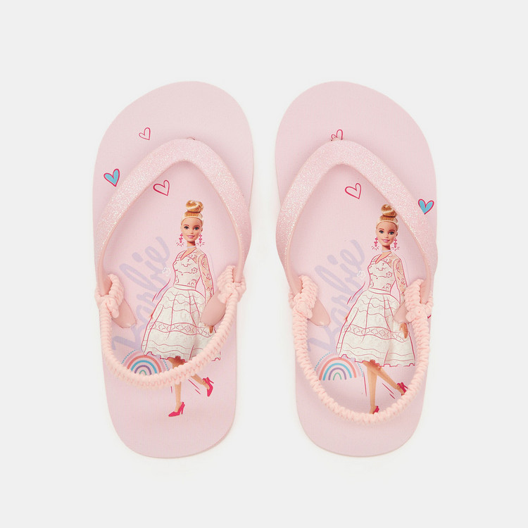 Barbie Print Thong Slippers with Elasticated Closure