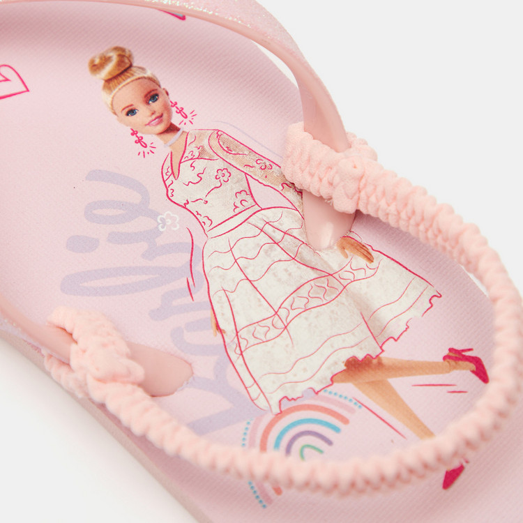 Barbie Print Thong Slippers with Elasticated Closure