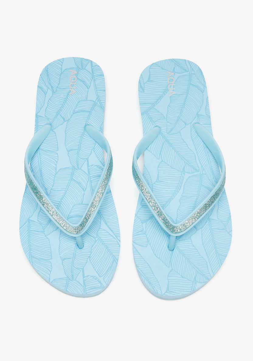 Aqua Tropical Print Slip-On Thong Slippers-Women%27s Flip Flops & Beach Slippers-image-0