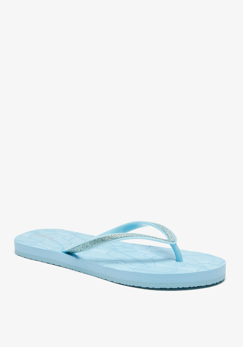 Aqua Tropical Print Slip-On Thong Slippers-Women%27s Flip Flops & Beach Slippers-image-1