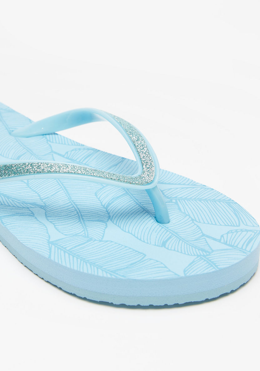 Aqua Tropical Print Slip-On Thong Slippers-Women%27s Flip Flops & Beach Slippers-image-3