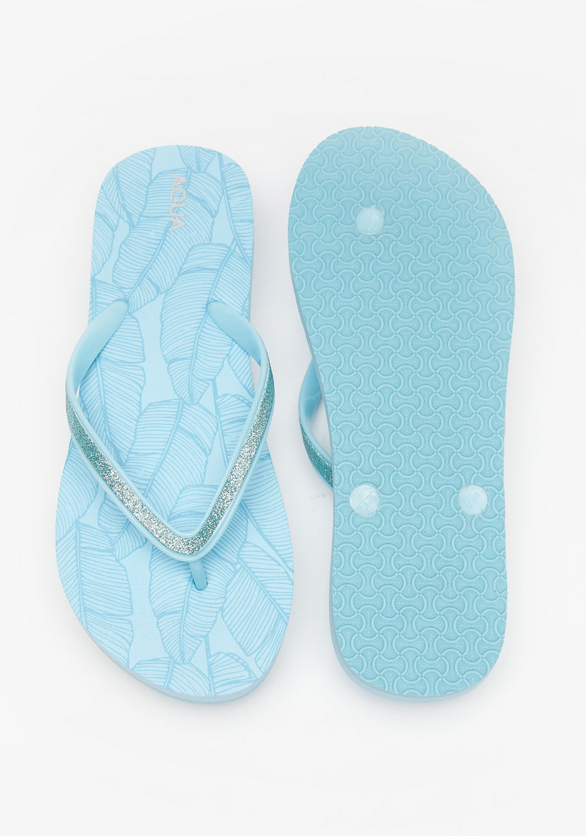Aqua Tropical Print Slip-On Thong Slippers-Women%27s Flip Flops & Beach Slippers-image-4