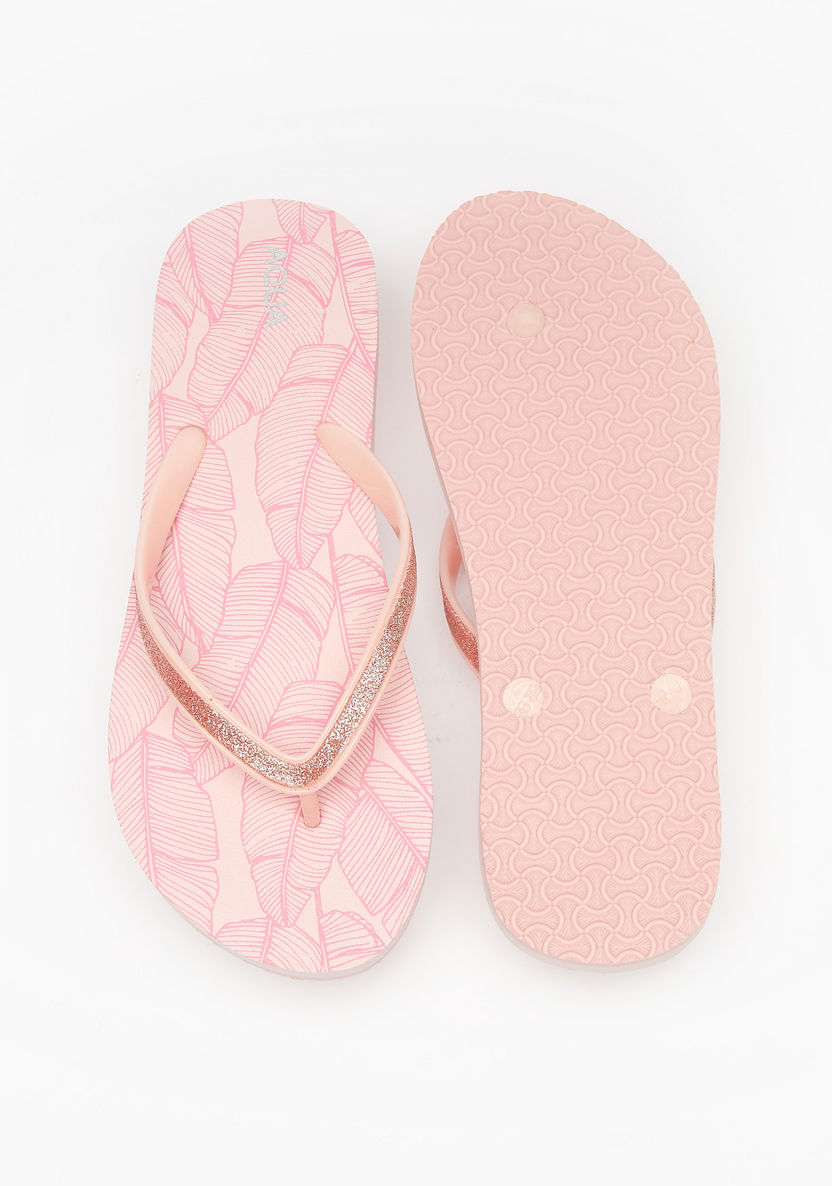 Aqua Tropical Print Slip-On Thong Slippers-Women%27s Flip Flops & Beach Slippers-image-4