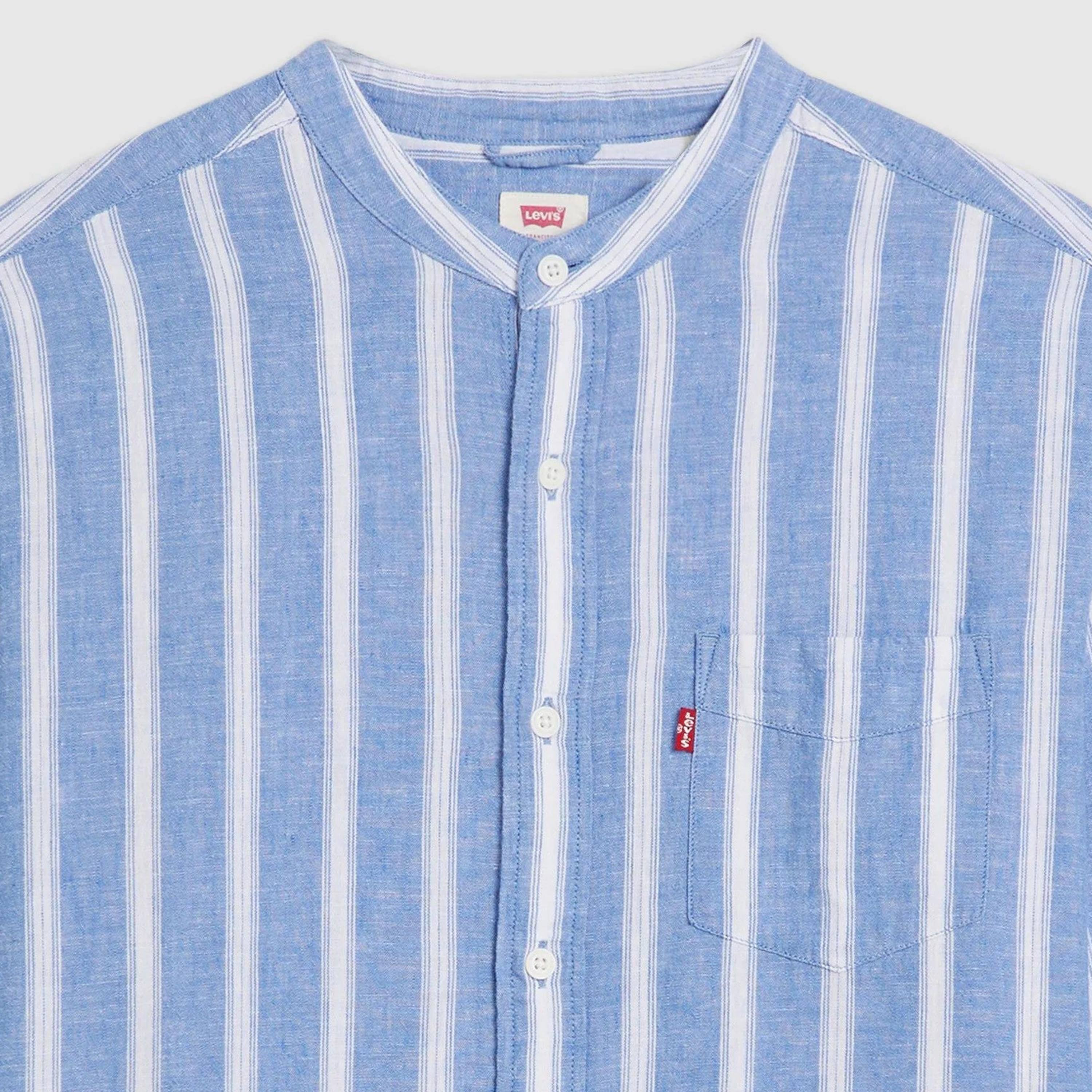 قميص ليفي مخطط بياقة ماندارين وأكمام طويلة-men-clothing-shirts-image-2
