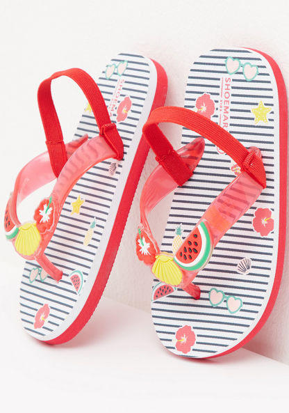 Printed Slide Slippers with Elasticised Strap-Girl%27s Flip Flops & Beach Slippers-image-2