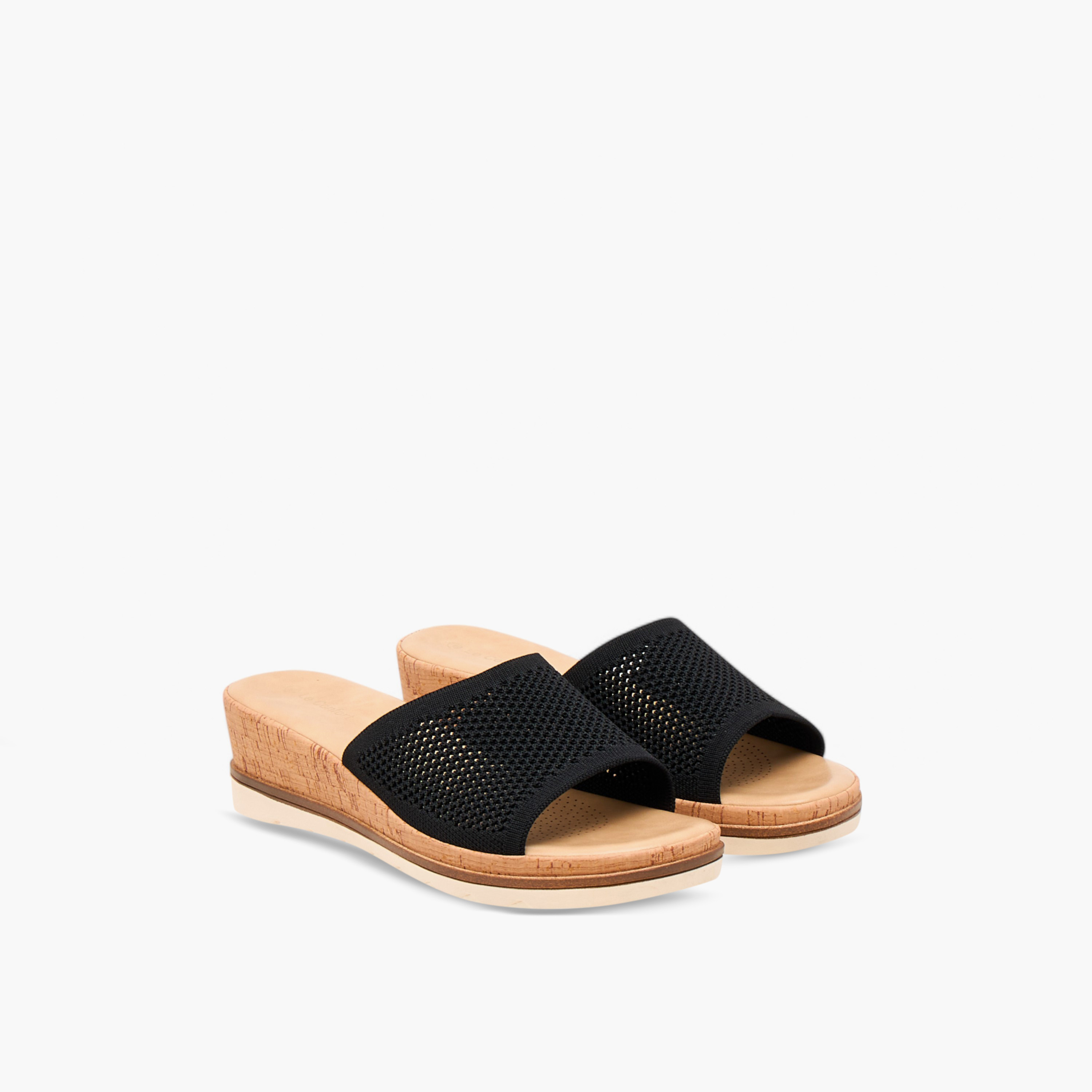 Le Confort Flyknit Textured Slip-On Comfort Sandals with Wedge Heels-women-shoes-sandals-heeled-image-1