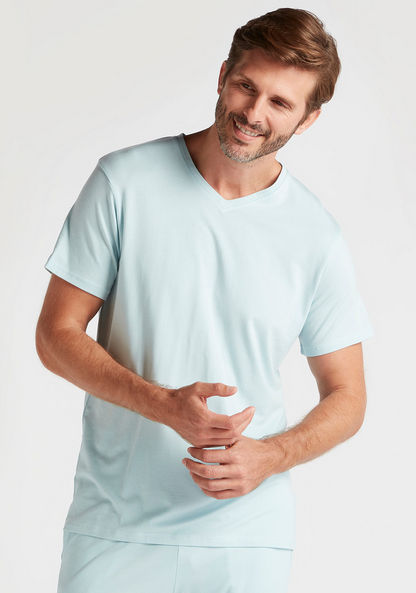 Solid V-neck T-shirt and Pyjama Set
