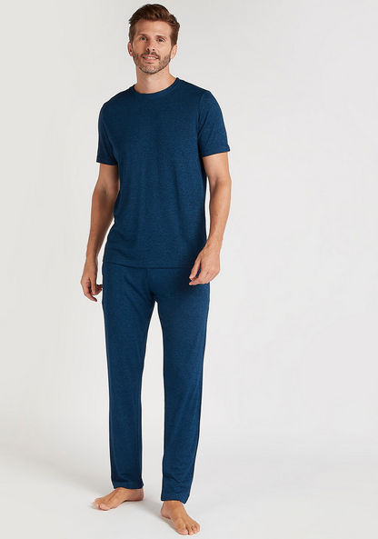 Solid Crew Neck T-shirt and Full Length Pyjama Set-Sets-image-1