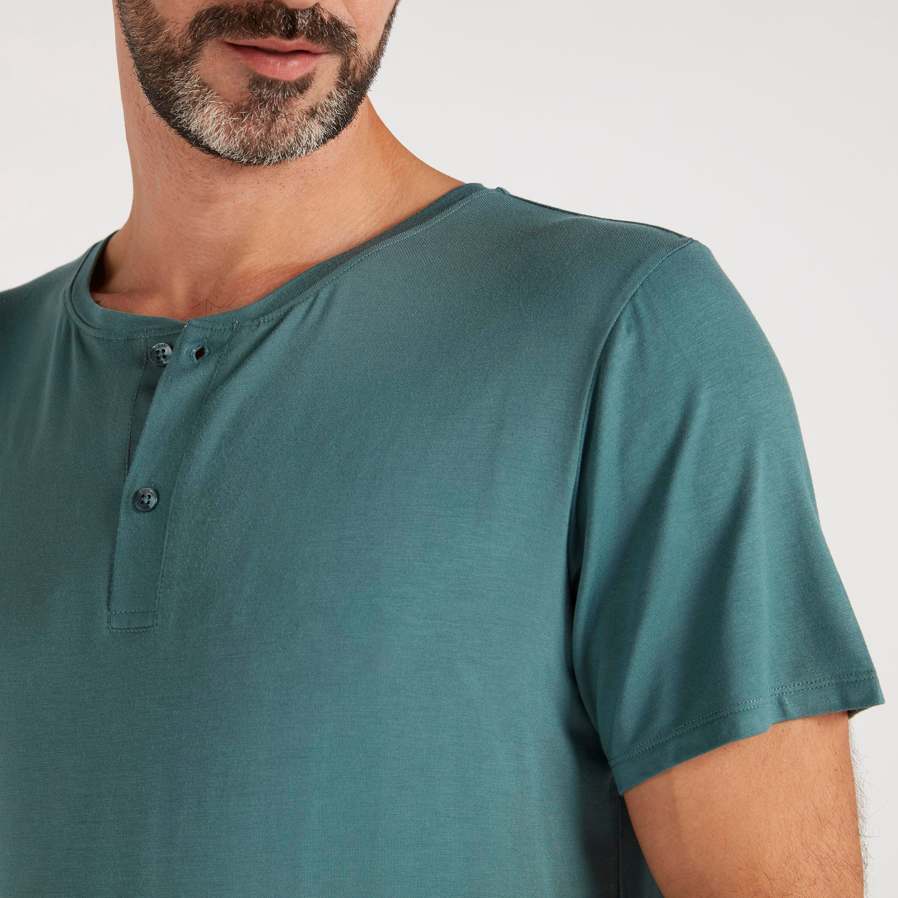 Solid Henley Neck T-shirt and Full Length Pyjama Set-men-clothing-nightwear-sets-image-3