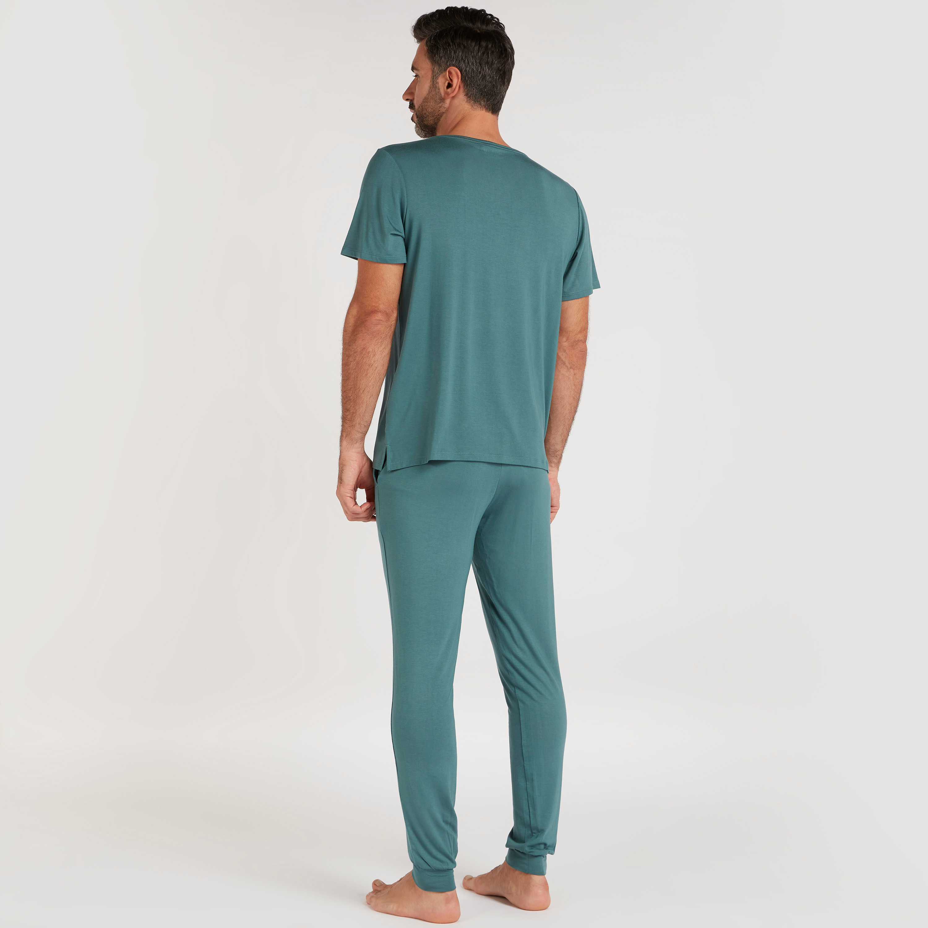 Solid Henley Neck T-shirt and Full Length Pyjama Set-men-clothing-nightwear-sets-image-4