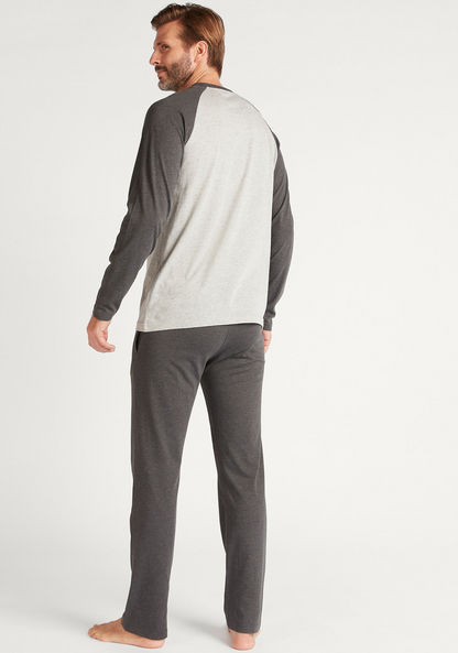 Solid Henley Neck T-shirt and Full Length Pyjama Set-Sets-image-3