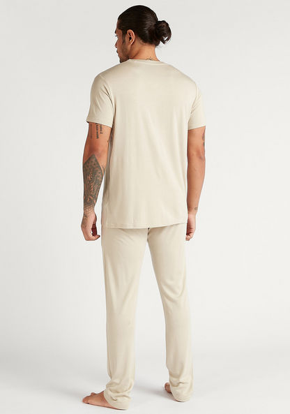 Solid V-neck T-shirt and Full Length Pyjama Set
