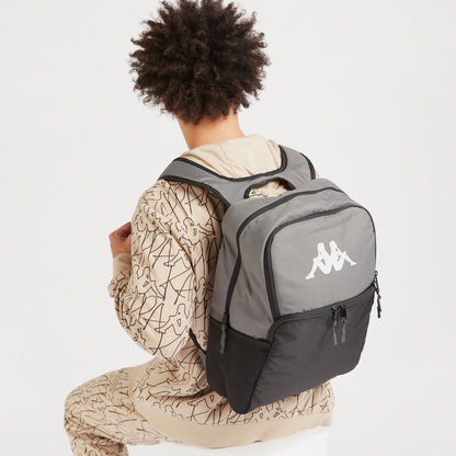 Kappa Logo Print Backpack with Mesh Pockets and Zip Closure