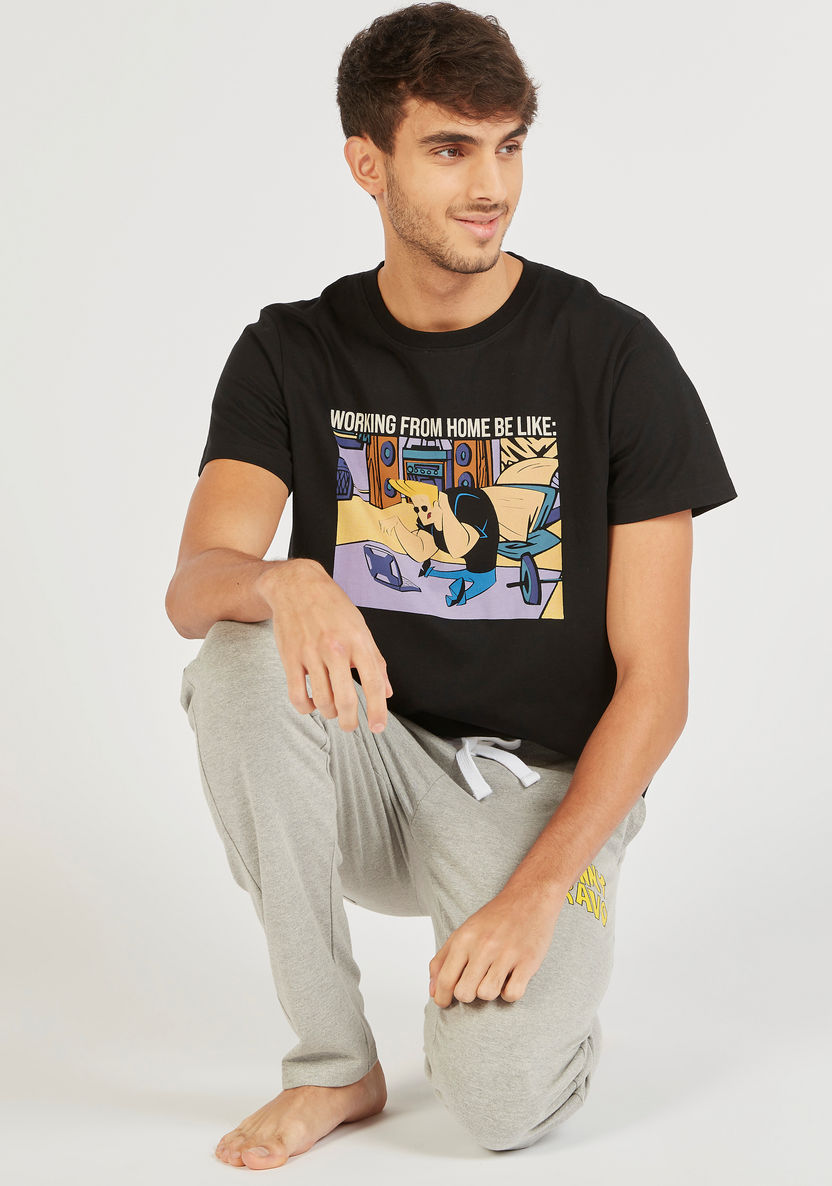 Johnny Bravo Print T-shirt and Full Length Pyjama Set-Sets-image-0