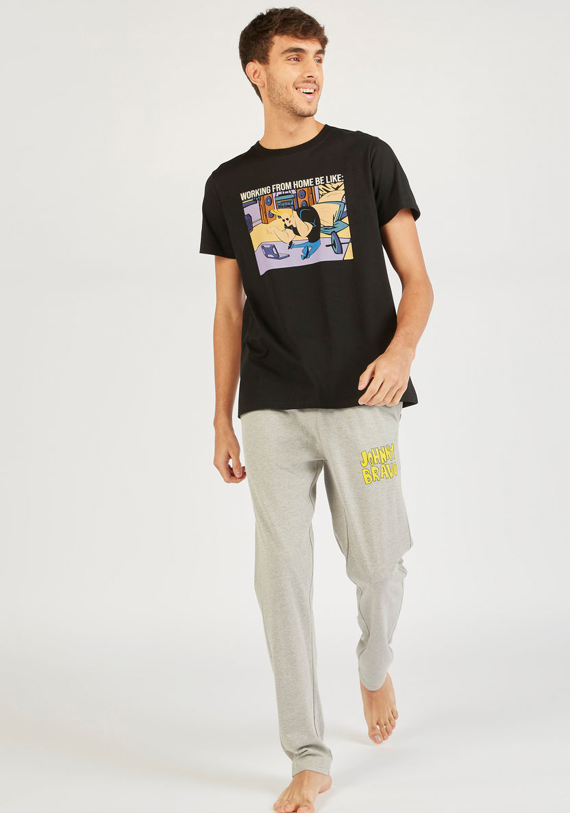 Johnny Bravo Print T-shirt and Full Length Pyjama Set-Sets-image-1