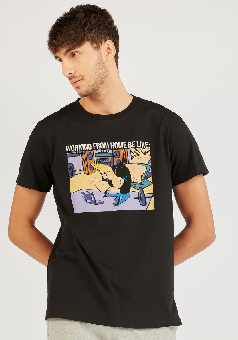 Johnny Bravo Print T-shirt and Full Length Pyjama Set-Sets-image-2