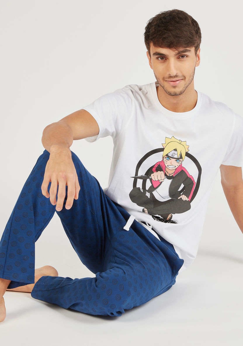 Boruto Print T-shirt and Full Length Pyjama Set-Sets-image-0