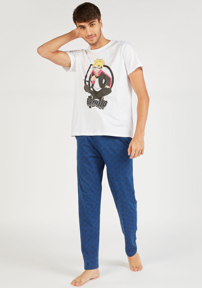 Boruto Print T-shirt and Full Length Pyjama Set-Sets-image-1