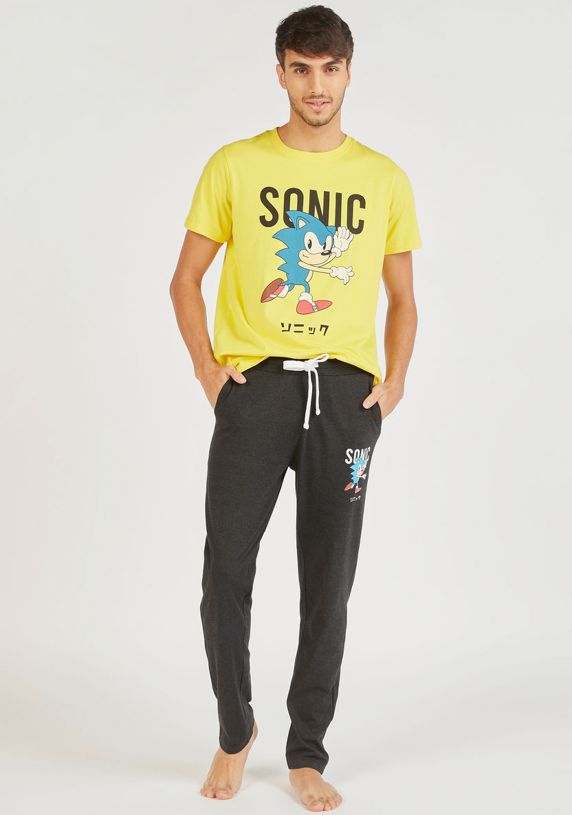 Sonic The Hedgehog Print T-shirt and Full Length Pyjama Set-Sets-image-0