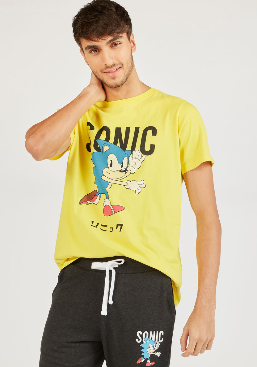 Sonic The Hedgehog Print T-shirt and Full Length Pyjama Set-Sets-image-2