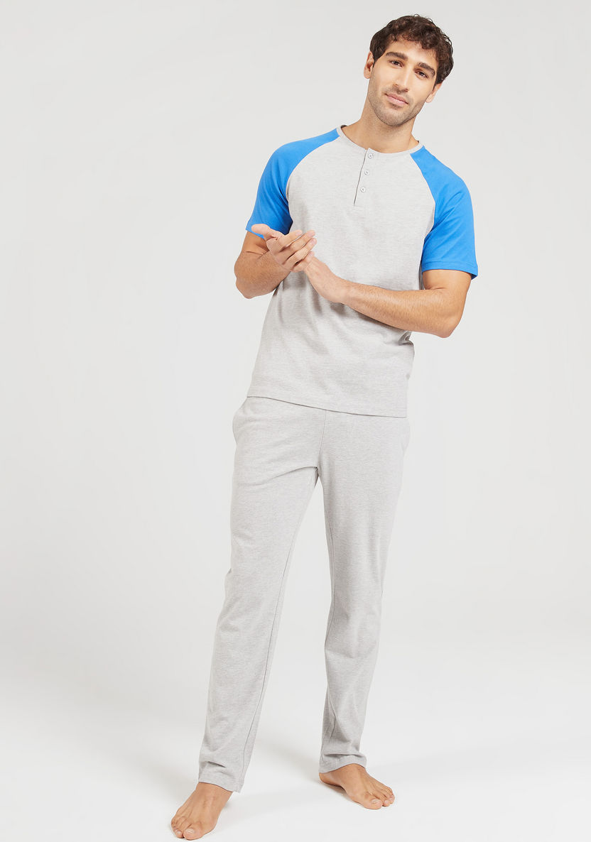 Solid Short Sleeves T-Shirt and Full Length Pyjama Set-Sets-image-0