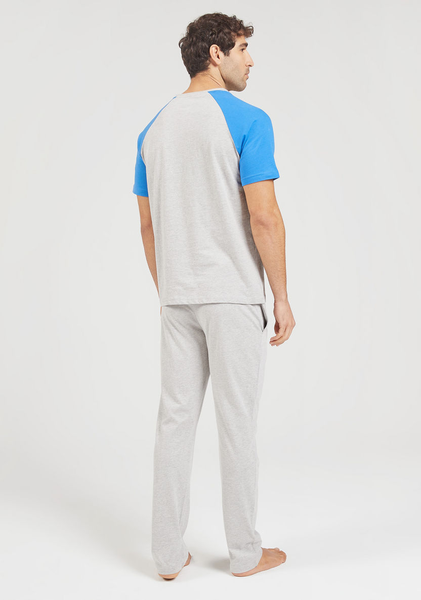 Solid Short Sleeves T-Shirt and Full Length Pyjama Set-Sets-image-1