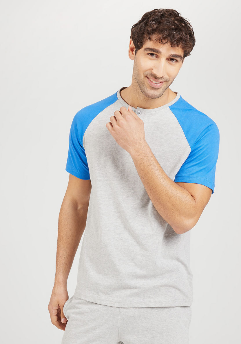 Solid Short Sleeves T-Shirt and Full Length Pyjama Set-Sets-image-2