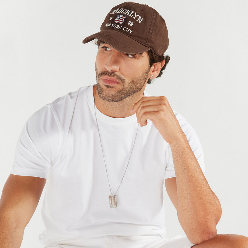 Textured Cap with Snap Buckle Closure-Caps & Hats-image-1