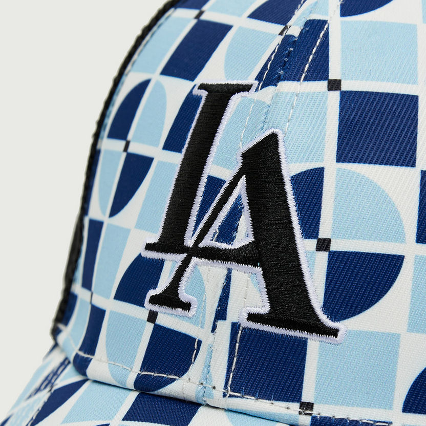 Geometric Print Cap with Mesh Panel and Snap Back Closure-Caps & Hats-image-1