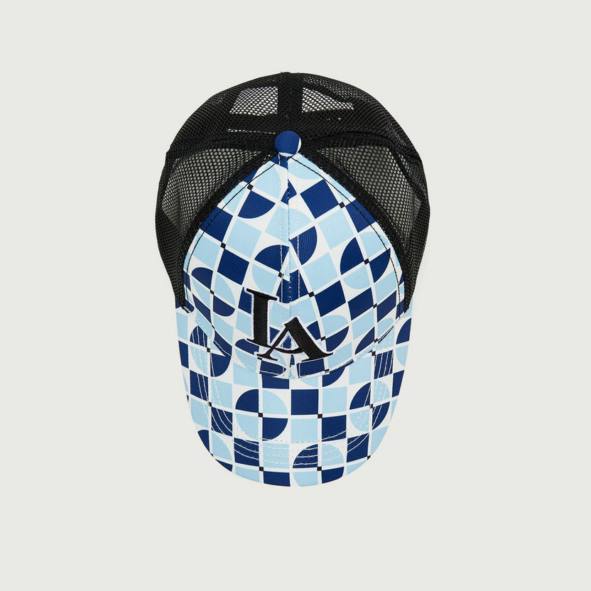 Geometric Print Cap with Mesh Panel and Snap Back Closure-Caps & Hats-image-2
