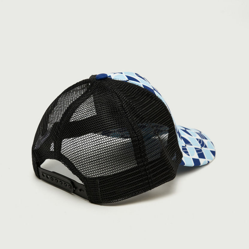 Geometric Print Cap with Mesh Panel and Snap Back Closure-Caps & Hats-image-3