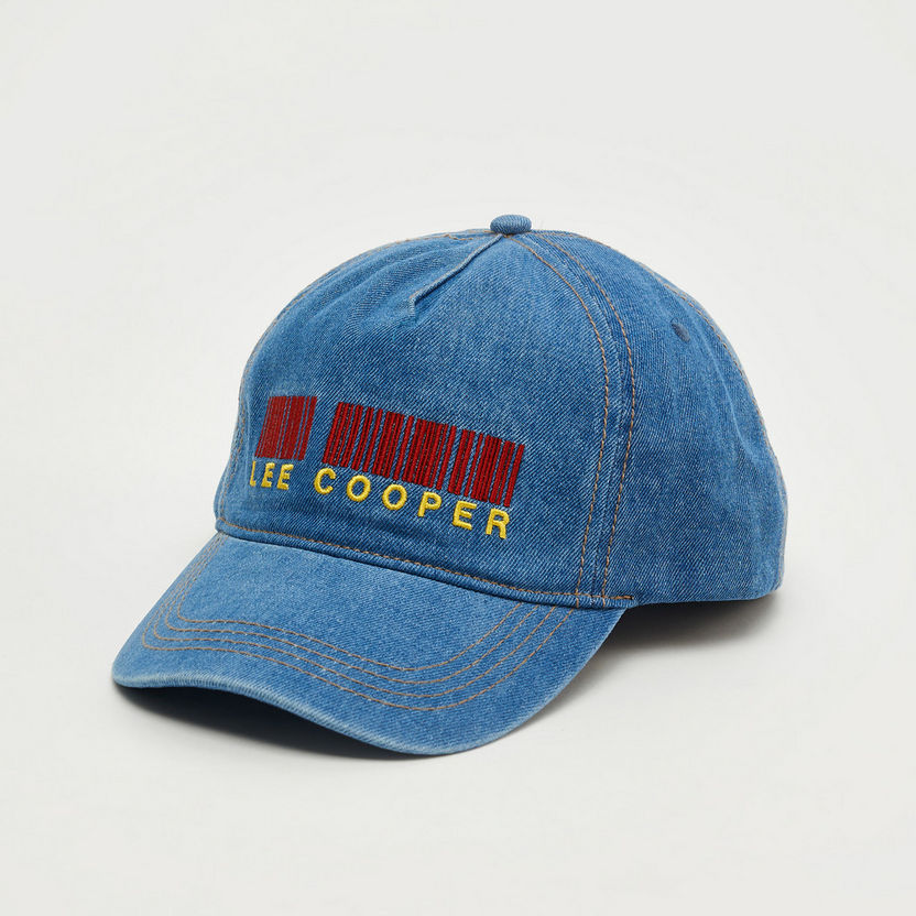 Lee Cooper Embroidered Denim Cap with Hook and Loop Strap Closure-Caps & Hats-image-0