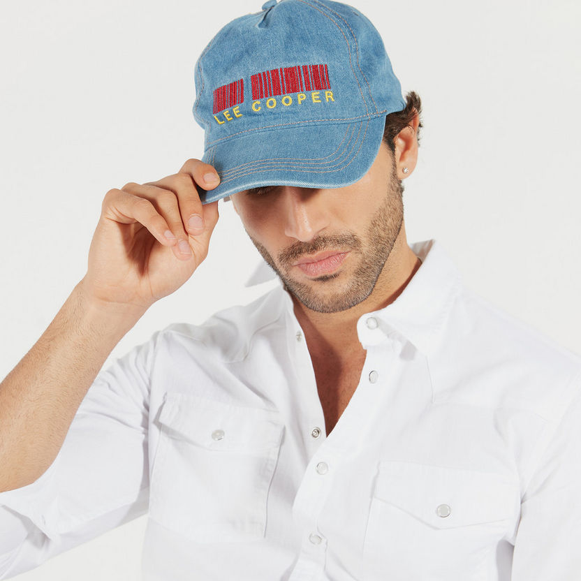 Lee Cooper Embroidered Denim Cap with Hook and Loop Strap Closure-Caps & Hats-image-1